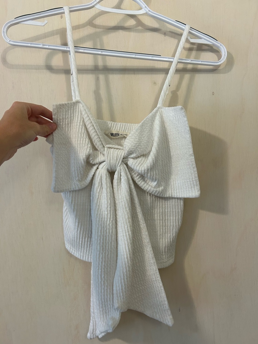 Tie-Front Ribbed Camisole in White by boutique dress up